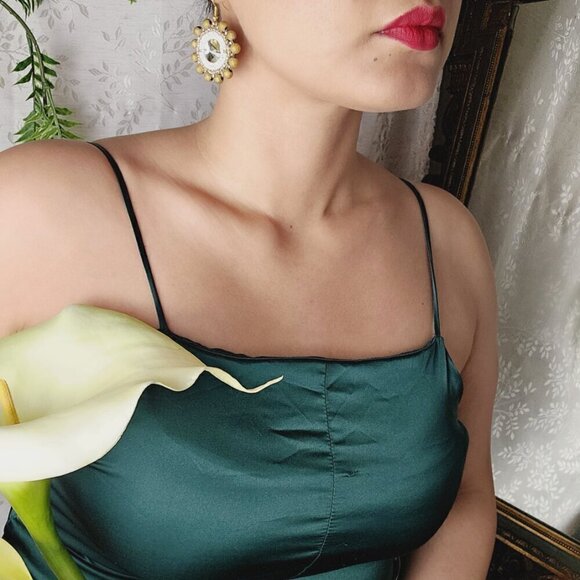 2/$27 | Gold Sparkle Shield Beaded Indigenous Native Hoop Earrings | Handmade - Picture 5 of 8